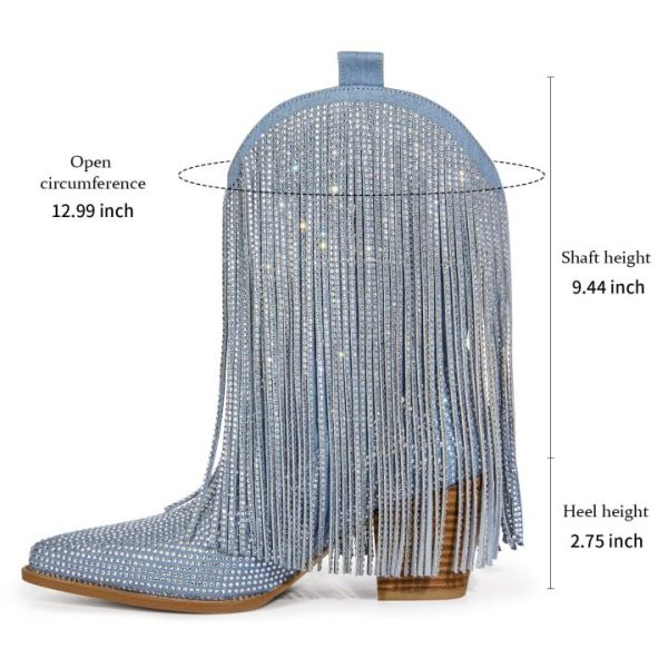 Cowboy Boots for Women - Cowgirl Western Rhinestone Sparkly Fringe Chunky Heel Pointed Toe Ankle Boots