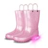 Toddler Rain Boots Kids With Glitter Light up Rain Boots With Easy-on Handles Waterproof For Boys and Girls