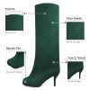 Women's Knee High Suede Boots for Women Wide Calf Square Toe Stiletto Heels Tall Boots Pull On High Heel Long Booties