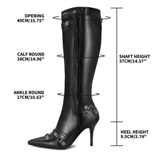 Women's Stiletto Black Knee High Boots Sexy Pointed Toe Boot Fashion Trendy High Heel Boots Zipper