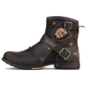 Moto Boots for Men Fashion Zipper-up Leather Chukka Boots Casual Shoes Retro Style OS-5008-1-DA1B1