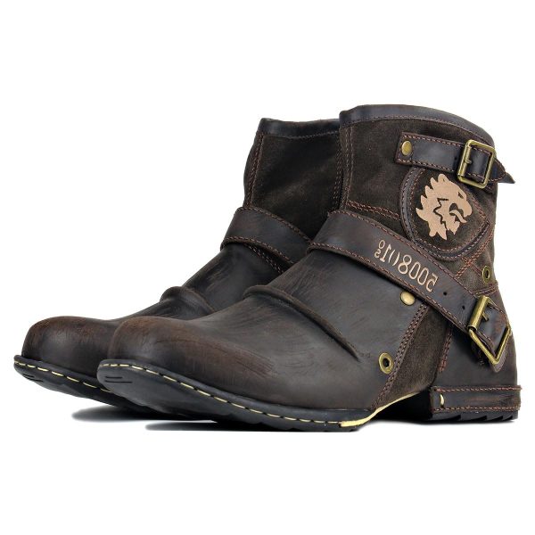 Moto Boots for Men Fashion Zipper-up Leather Chukka Boots Casual Shoes Retro Style OS-5008-1-DA1B1