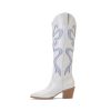 Cowgirl Boots - Womens Cowboy Boots with Colorful Bows Embroidered Western White Knee-High Boots Fashion Pull On Almond Toe