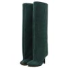 Women's Knee High Suede Boots for Women Wide Calf Square Toe Stiletto Heels Tall Boots Pull On High Heel Long Booties
