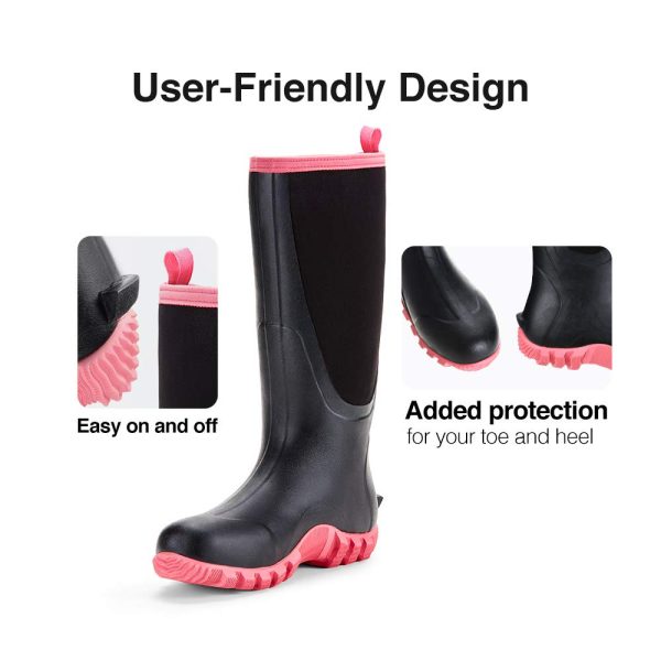 Rubber Boots for Women Multi-Season, Waterproof Rain Boots with Steel Shank, 6mm Neoprene Durable Rubber Outdoor Hunting Boots