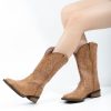 Cowboy Boots For Women Wide Square Toe Mid Calf Ladies Western Cowgirl Boots