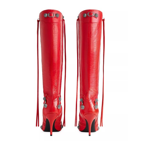 Knee High Boots for Women Fashion Slide Zipper Pointed Toe Stiletto Studded High Heel Rivets Tassel Boots Party Dress Shoes