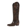Cowboy Boots for Women Knee High Cowgirl Boots, Western Boots with Floral Embroidered Pointed Toe Chunky Heel Pull On Retro
