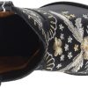 Womens Primrose Embroidered Floral Snip Toe Casual Boots Ankle Mid Heel 2-3" - Black
