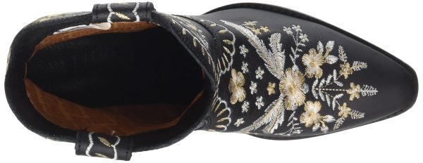 Womens Primrose Embroidered Floral Snip Toe Casual Boots Ankle Mid Heel 2-3" - Black