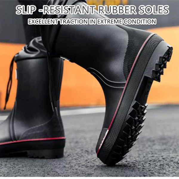 Mens Rain Boots Water boots Waterproof PVC Rubber Boots Outdoor Mud Boots,Comfort Lightweight Mid-Calf Gardening Fishing Shoes