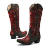 Western Cowboy Boots with Comfortable Calf Black Cowgirl Boot Women Sparkly Rhinestone Wedding Boots Trendy Vintage Tall Glitter