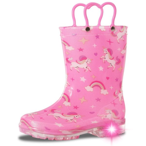Toddler Rain Boots,Waterproof Light Up Kids Rain Boots with Easy-on Handles for Boys and Girls