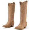 Cowboy Boots for Women Cowgirl Boots Embroidered Knee-High Western Boots Pointy Toe with Chunky Heel
