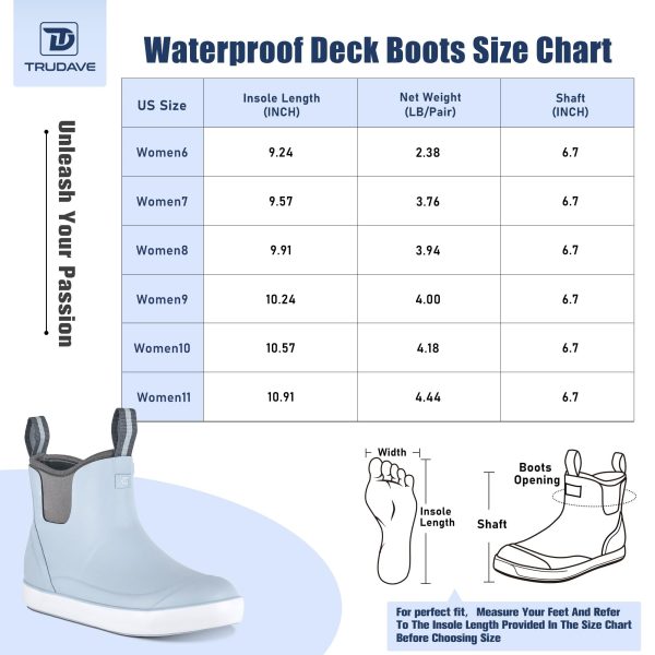 Women's Deck Boots, Anti-slip Ankle Rain Boot for Women Fishing Boots Waterproof Rubber Garden Shoes for Fishing, Farming &