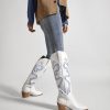 Cowgirl Boots - Womens Cowboy Boots with Colorful Bows Embroidered Western White Knee-High Boots Fashion Pull On Almond Toe