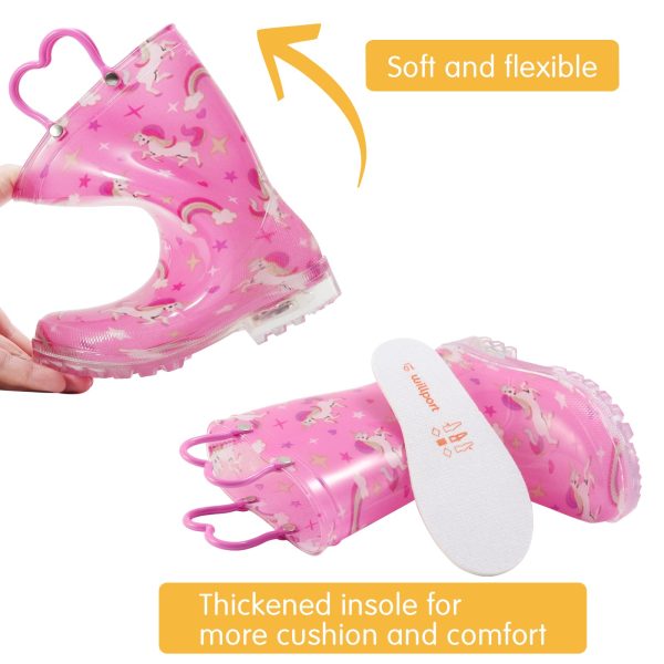 Toddler Rain Boots,Waterproof Light Up Kids Rain Boots with Easy-on Handles for Boys and Girls