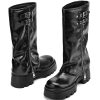 Women's Knee High Boots Comfortable Platform Round Toe Moto Boots Buckle Dress Fold Over Boots for Women