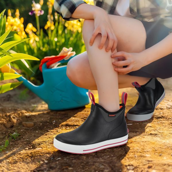 Women's 6 Inch Ankle Deck Boots Waterproof Rain Footwear Rubber Mud Boots for Fishing Gardening Farming