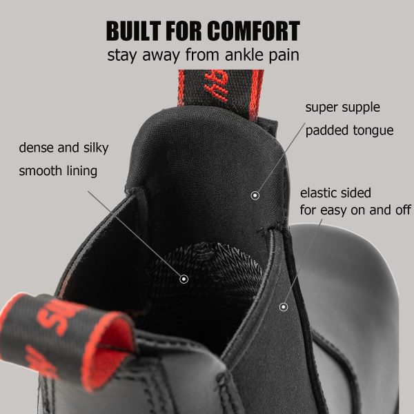 Men's Slip-On Work Boots for Men,Full Grain Leather,Anti-Static,Water/Slip Resistant,Fire Station Mechanic Industrial