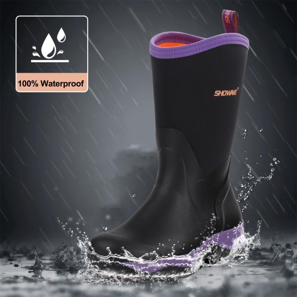 Women's Rubber Hunting Boots Mid Calf Waterproof Rain Boot Insulated Mud Boots Durable Outdoor Working Boot for Fishing Garden