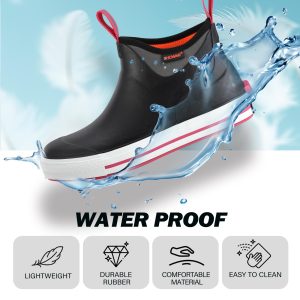 Women's 6 Inch Ankle Deck Boots Waterproof Rain Footwear Rubber Mud Boots for Fishing Gardening Farming
