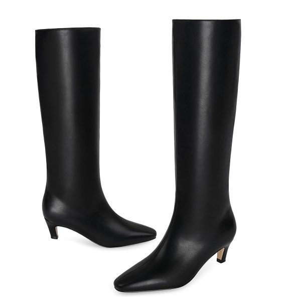 Knee High Boots Women Square Toe Kitten Heel Tall Boots Womens Fashion Long Boots