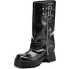 Women's Knee High Boots Comfortable Platform Round Toe Moto Boots Buckle Dress Fold Over Boots for Women