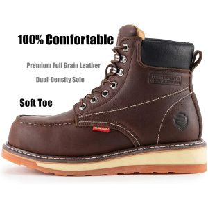 Mens Heavy Duty Soft/Composite/Steel Toe Work Boots for Men-Comfortable,GoodyearWelt,Full Grain Leather,6 in Wedge Moc Toe