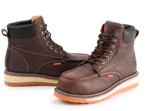 Mens Heavy Duty Soft/Composite/Steel Toe Work Boots for Men-Comfortable,GoodyearWelt,Full Grain Leather,6 in Wedge Moc Toe