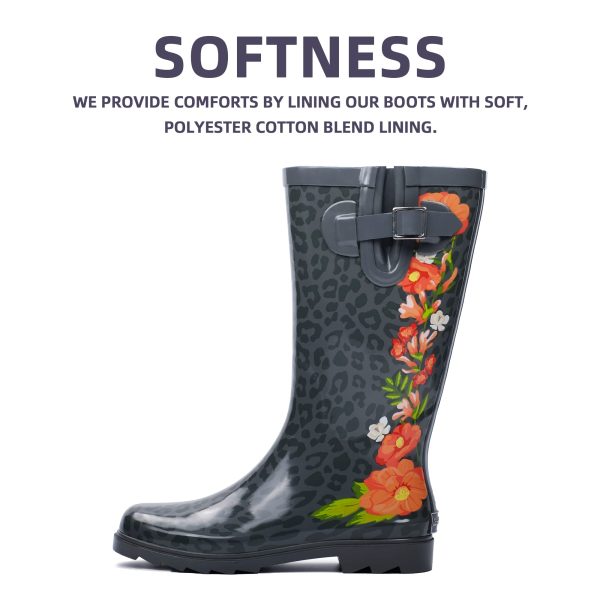 Rain Boots for Women, Waterproof Ladies Tall Knee High Rubber boots,Comfort Garden Boots Anti-Slip Mid Heel Women Rain Shoes