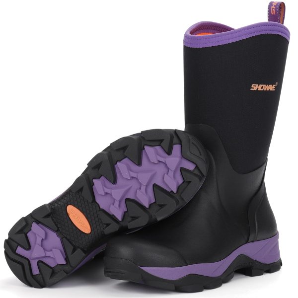 Women's Rubber Hunting Boots Mid Calf Waterproof Rain Boot Insulated Mud Boots Durable Outdoor Working Boot for Fishing Garden