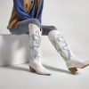 Cowgirl Boots - Womens Cowboy Boots with Colorful Bows Embroidered Western White Knee-High Boots Fashion Pull On Almond Toe