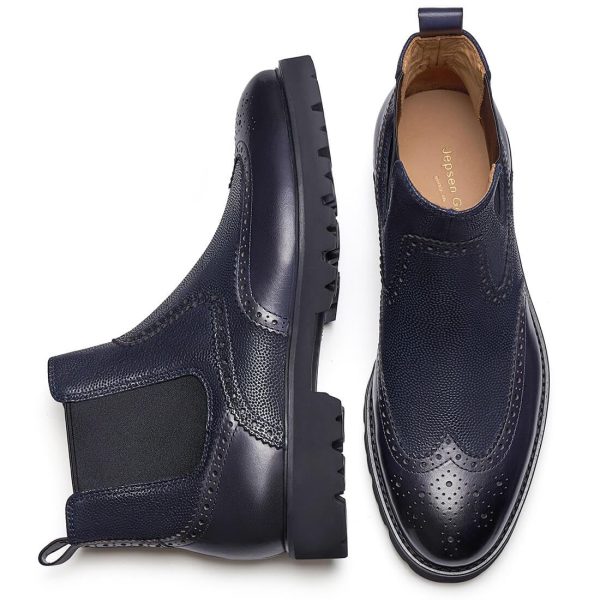Jepsengord Men's Chelsea Boots Genuine Leather Dress Boots for Men Wingtip Brogue Formal Business Casual Ankle Boots