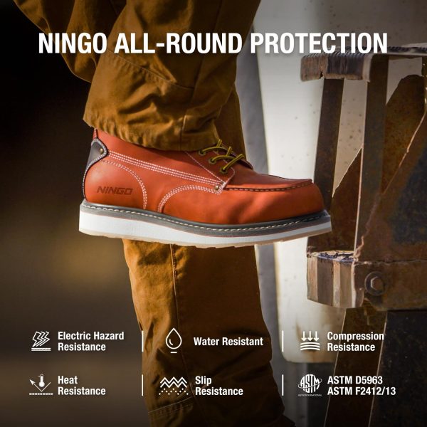 NINGO Work Boots for Men Steel/Soft Toe Boots, 6” Waterproof Slip Resistant Industrial & Construction Work Boots, Composite Toe