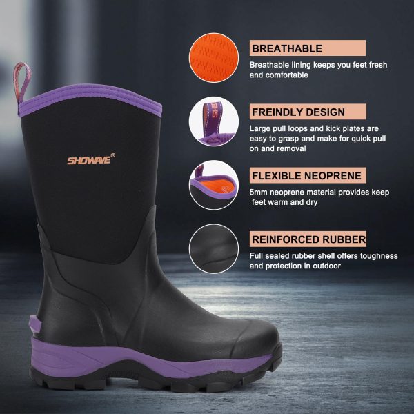 Women's Rubber Hunting Boots Mid Calf Waterproof Rain Boot Insulated Mud Boots Durable Outdoor Working Boot for Fishing Garden