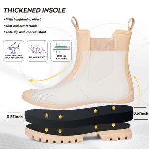 Women's Short Rain Boots Rubber Waterproof Garden Boots Elastic Slip On Ankle Chelsea Boot Fashion Insulated Rain Shoe for