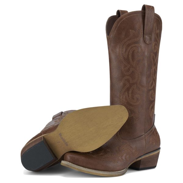 Rollda Cowboy Boots for Women Western Cowgirl Boots with Chunky Heel Ladies Snip Toe Mid-Calf Boots