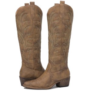 Women's The Western Cowboy Cowgirl Embroidered Knee High Boots