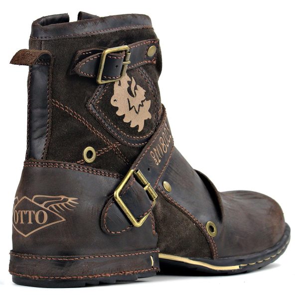Moto Boots for Men Fashion Zipper-up Leather Chukka Boots Casual Shoes Retro Style OS-5008-1-DA1B1