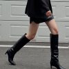 Knee High Boots Women Square Toe Kitten Heel Tall Boots Womens Fashion Long Boots