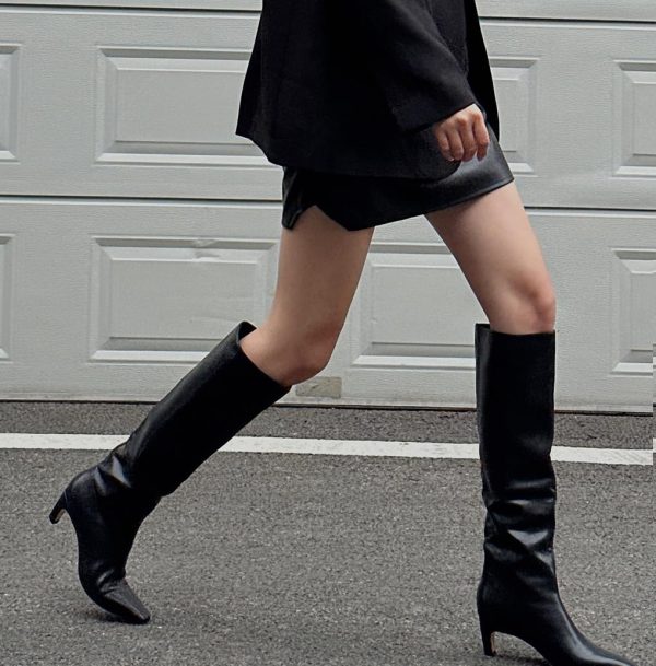 Knee High Boots Women Square Toe Kitten Heel Tall Boots Womens Fashion Long Boots