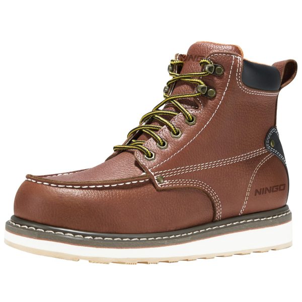 NINGO Work Boots for Men Steel/Soft Toe Boots, 6” Waterproof Slip Resistant Industrial & Construction Work Boots, Composite Toe