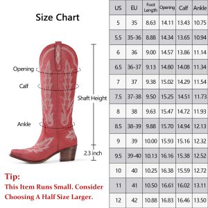 Cowboy Boots for Women Knee High Cowgirl Boots with Classic Embroidered Slip On Pointed Toe Chunky Heel Pull On Fashion Retro