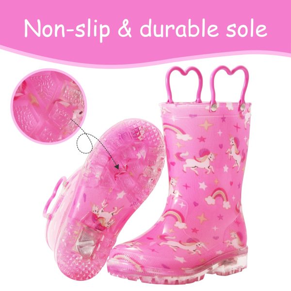 Toddler Rain Boots,Waterproof Light Up Kids Rain Boots with Easy-on Handles for Boys and Girls