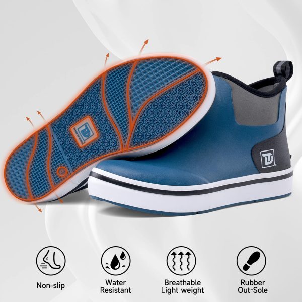 Deck Boots, Waterproof Rubber Fishing Rain Boots, Anti-slip Short Ankle Shoes for Outdoor Fishing Boating, Size 5-14