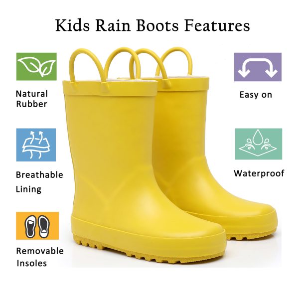 Toddler Rain Boots for Boys and Girls Waterproof Rubber Kids Rain Boots with Easy on Handles All-season