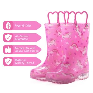 Toddler Rain Boots,Waterproof Light Up Kids Rain Boots with Easy-on Handles for Boys and Girls