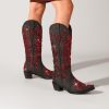 Western Cowboy Boots with Comfortable Calf Black Cowgirl Boot Women Sparkly Rhinestone Wedding Boots Trendy Vintage Tall Glitter