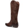 Women's Cowboy Boots Mid Calf Cowgirl Embroidered Western Pointed Toe Chunky Heel Pull On Knee High Boots